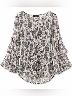 Like new Robert Louis semi sheer layered paisley long bell sleeve top